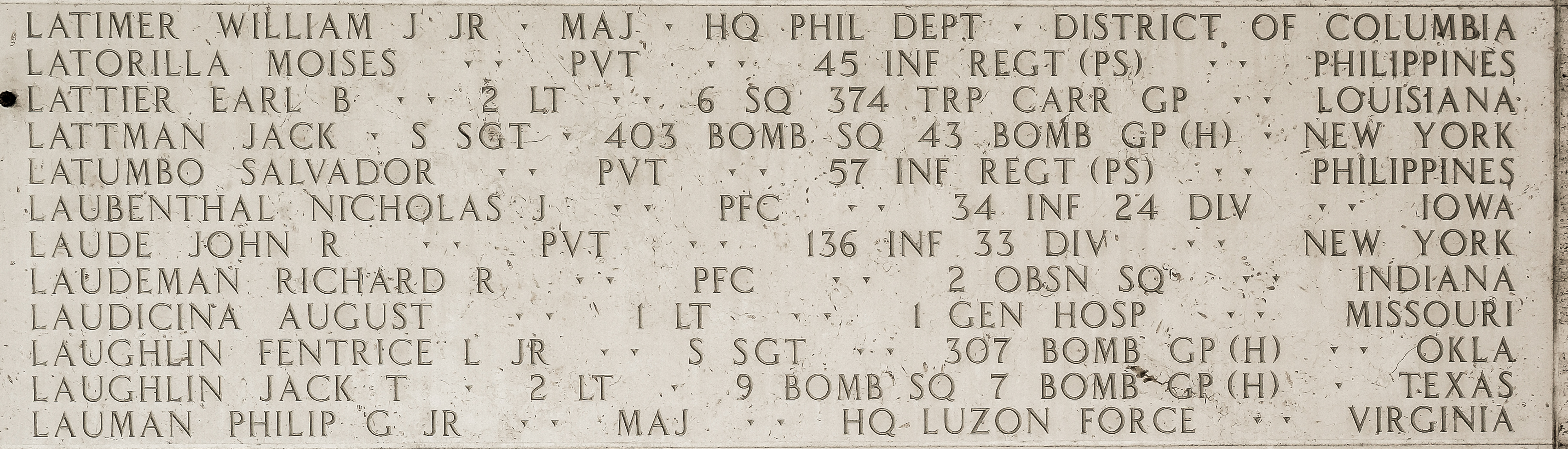 Earl B. Lattier, Second Lieutenant